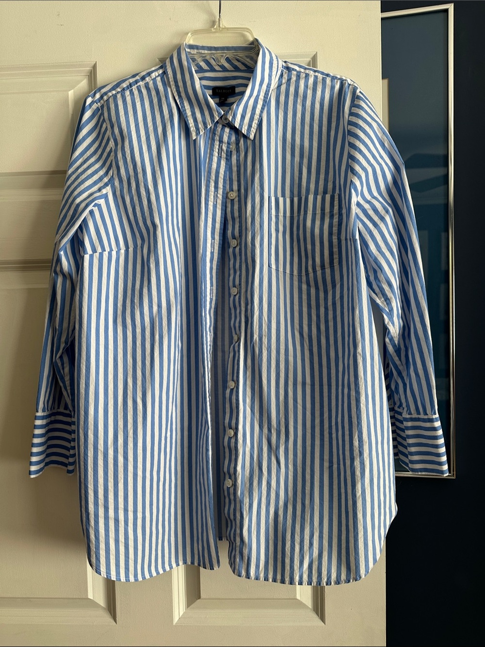 Talbots Blue and White Striped Boyfriend Button-Up Shirt
